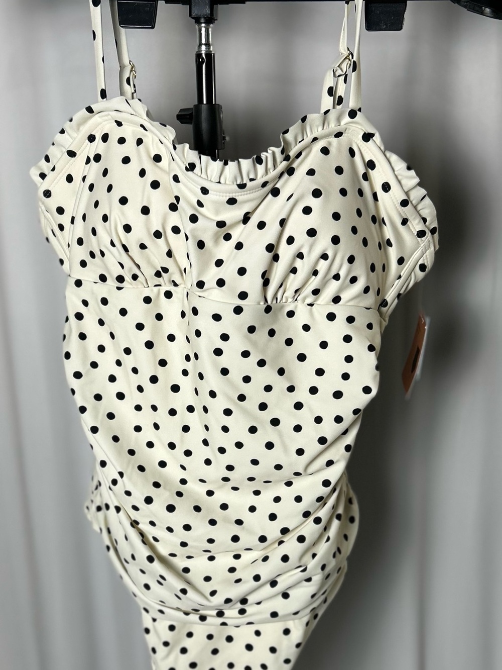 Shade & Shore Cream and Black Polka Dot Ruffle One-Piece Swimsuit